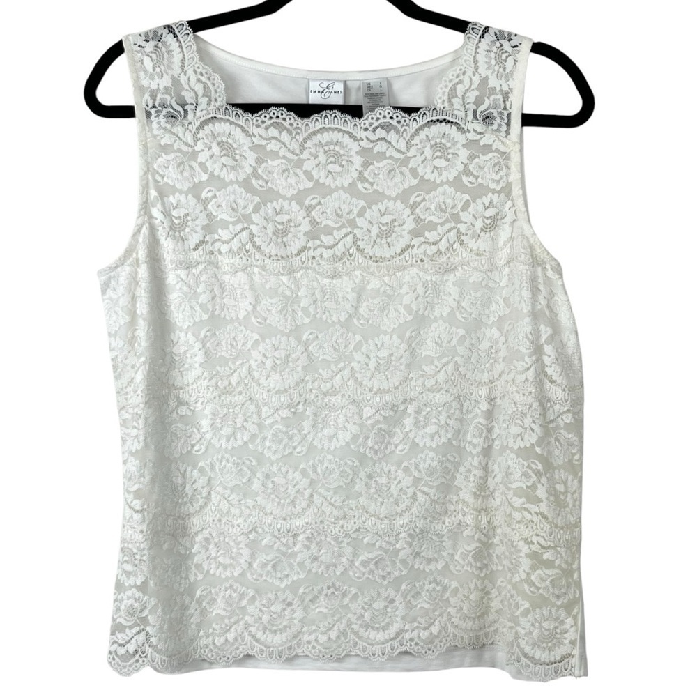 NWT Emma James by Liz Claiborne Cream Lace Sleeveless Cottagecore Top Size Large